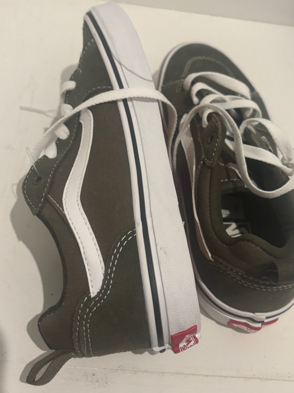 NVW vans Olive Green Canvas Skate Shoes with White Stripe